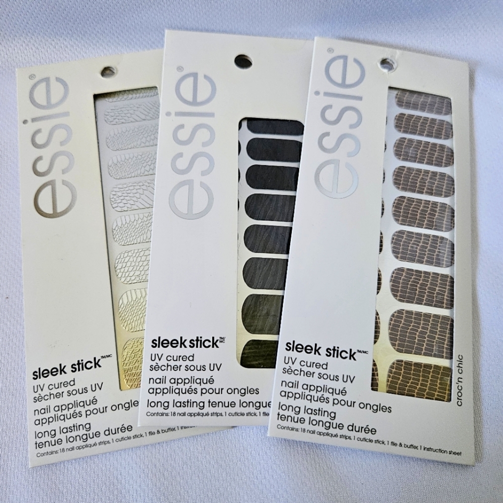 Lot of 3 Essie Sleek Stick UV Cured Nail Wrap Stickers